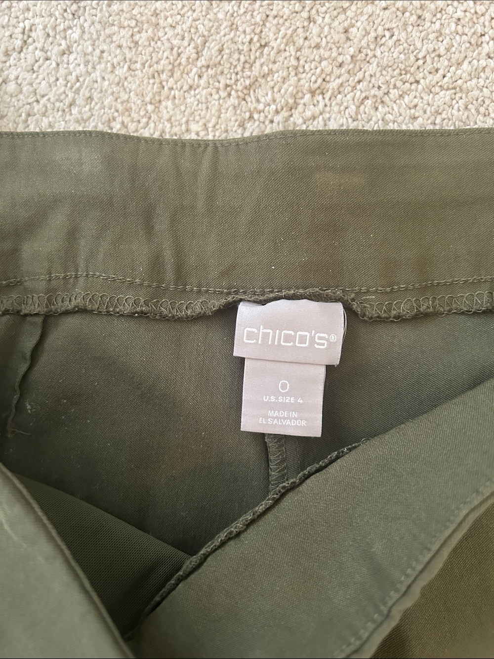 Chico's Olive Green Straight-Leg Pull-On Pants with White & Olive Tropical Top - Picture 3 of 3